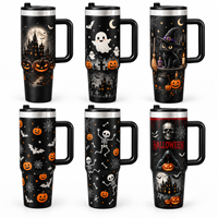 Gobelet isotherme personnalisé Halloween en acier inoxydable 304 de 40 oz avec paille et poignée, grande capacité, idéal pour les cadeaux de fêtes