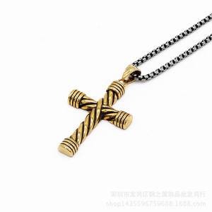 yunnique Gold Twisted <b>Cross</b> Pendant Necklace <b>Men's</b> Stainless Steel <b>Chain</b> Jewelry Gift Fashion Geometric Design TGHP 0581 - Product Image 5
