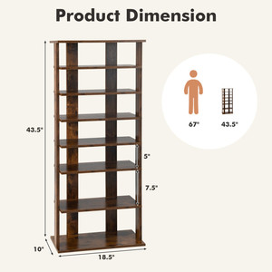 Durable 7-Tier Wooden Vertical <b>Shoe</b> <b>Rack</b> Multi-functional Front Door <b>Storage</b> <b>Shoe</b> Cabinet for Living Room Use Adjustable Spaces - Product Image 2