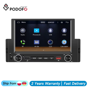 Radio para Auto Podofo 1 Din de 6.2'' con CarPlay Cableado, Android Auto, Pantalla Táctil Capacitiva Basada en Linux, Reproductor MP5, Bluetooth, FM, USB y Carga Rápida - Product Image 1