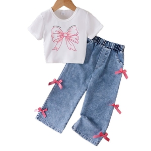 Completo Autunnale per Bambini Stile Europeo: <span class=keywords><strong>Felpa</strong></span> a Maniche Lunghe con Fiocco + Pantaloni a Zampa Tinta Unita, Set Due Pezzi per Bambina 6 Anni - Product Image 5