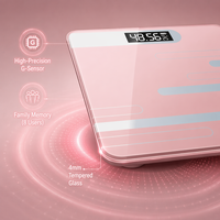 Báscula de Baño Digital Rosa, Báscula Corporal Electrónica de Vidrio Templado, Pantalla LCD de Alta Precisión, Temperatura, Equipo de Fitness para el Hogar