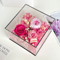 Vente flash - Cadeau pour la fête des mères - Boîte à fleurs en acrylique transparente - Roses éternelles préservées dans des boîtes en acrylique - Fleurs décoratives