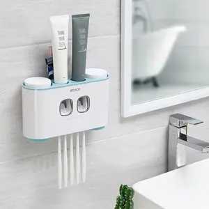 2023 otomatik banyo duvarına monte otomatik Ecoco sıkma diş macunu dağıtıcı ile 5 adet diş fırçası tutucu engelli