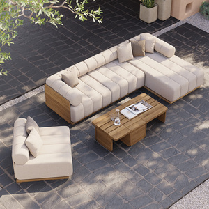 Ensemble <span class=keywords><strong>de</strong></span> canapés modulaires d'extérieur en <span class=keywords><strong>teck</strong></span> <span class=keywords><strong>de</strong></span> haute <span class=keywords><strong>qualité</strong></span>, design moderne à touches <span class=keywords><strong>de</strong></span> piano, mobilier <span class=keywords><strong>de</strong></span> <span class=keywords><strong>jardin</strong></span> combiné pour cour, villa, parc - Product Image 4