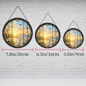 Panel de Vidrio Artístico con Diseño Floral Blanco, Atrapasueños de Vidrio para Ventana, Adorno Colgante para el <span class=keywords><strong>Hogar</strong></span> - Product Image 5