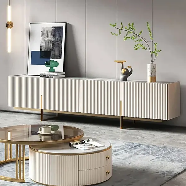 NOVA Nordic meja tengah batu disinter dan dudukan TV dengan kabinet kayu furnitur ruang tamu konsol Media desain Modern