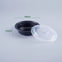 Conteneurs alimentaires jetables en plastique PP noirs de 16 oz pour plats à emporter, compatibles micro-ondes, fournisseur d'usine