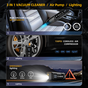 Aspirateur 3 en 1, compresseur d'air pour voiture, gonfleur de pneus électrique portable sans fil, pompes à air numériques pour pneus de voiture - Product Image 2