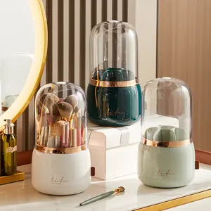 Boîte de rangement multifonctionnelle pour cosmétiques ménagers, légère et anti-poussière, style luxe, avec cylindre rotatif.