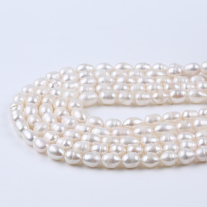 Perles d'eau douce blanches naturelles de Zhuji, 7-8 mm, forme de mètre, trou droit, perles pour bijoux DIY, collier, accessoires, perles de riz - Product Image 3