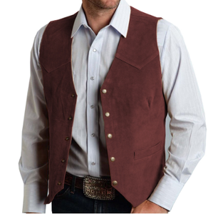 Chaleco de cuero de ante para <span class=keywords><strong>hombre</strong></span>, chaqueta sin mangas de estilo vaquero vintage, <span class=keywords><strong>chalecos</strong></span> de <span class=keywords><strong>boda</strong></span> ajustados - Product Image 3