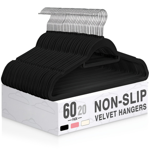 Perchas de Terciopelo Negras Antideslizantes, Perchas Resistentes para Abrigos, Gancho Giratorio de 360 Grados, Barra para Corbatas, Almacenamiento para Armario - Product Image 3