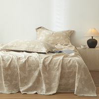 Parure de lit 3 pièces en lin jacquard naturel et écologique, absorbant l'humidité, sensation rafraîchissante, avec taies d'oreiller et drap plat pour la maison