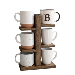 Organizador de encimera de madera rústica de un solo nivel, hecho a mano, duradero, para almacenamiento de especias y tazas en la cocina - Product Image 3