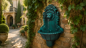 Fontaine murale vintage en forme de tête de lion artificielle avec bec verseur décoratif, bassin décoratif et panneau en relief pour la décoration extérieure de jardin et de patio - Product Image 6