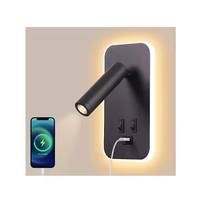 Lampe murale LED USB moderne avec lumière à intensité variable, corps en aluminium noir/blanc pour chambre à coucher, bureau, salon et lecture au chevet d'hôtel