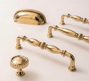 Vintage Solid Brass Gold Cabinet Hardware Set Decorative Bar Pull Cup Pull &amp; Round <strong>Knob</strong> for Dresser Cabinet <strong>Doors</strong> - Product Image 1