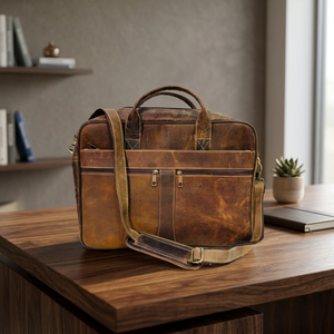 Maletín para Portátil de Cuero Genuino Clásico BS INTERNATIONAL, con Asa y Correa para el Hombro, Diseño Impermeable, Portátil y Duradero para Negocios - Product Image 1