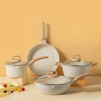 7-teiliges Aluminium-Kochgeschirr-Set mit Glasdeckeln, Granit-Antihaftbeschichtung, Ofenfest, Geeignet für Gas und Induktion, Bratpfannen, Kasserollen, Dampfgarer