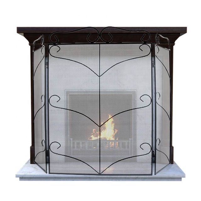 Fireplace Screen 3 Panel Iron Fireplace Screen Metal Decorative Mesh Cover Fireplace Panels Fire Spark Guard Black