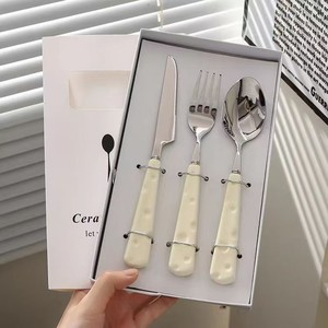 Juego de cuchillo, tenedor y cuchara para queso, cubiertos portátiles para niños y estudiantes, utensilios para carne al estilo occidental, rectangulares de color sólido - Product Image 2