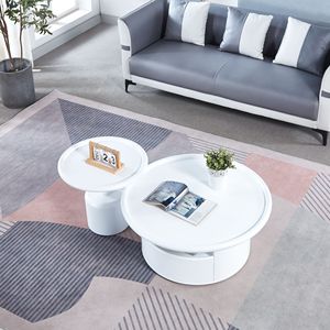 2-Piece White MDF Round <b>Coffee</b> <b>Table</b> Set for Living Room Bedroom - Product Image 4