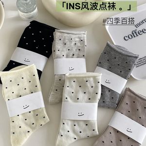 Women Mid Calf Socks Polka Dot Pattern Thin Breathable Korean Style Student Fashion - Product Image 4