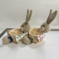 Panier de Pâques Lapin en Peluche, Porte-Oeufs en Plastique Tressé, Seau à Bonbons, Cadeau de Printemps, Organisateur de Rangement, Décoration de Chambre d'Enfant