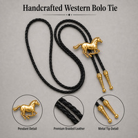 1 pièce Cravate Bolo réglable vintage dorée style western avec crâne de taureau, cheval et étoile, avec pendentif en alliage de zinc et cordon en cuir PU, pour homme et femme