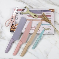 Ensemble de couteaux de cuisine minimalistes nordiques 6 pièces, couverts professionnels en paille de blé et acier inoxydable pour la maison, la cuisine, le camping, cadeaux
