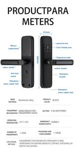 Tuya WiFi Smart Lock Huella digital Contraseña Manija de aleación de aluminio Cerradura de seguridad para apartamento de acero Adecuado para uso doméstico - Product Image 6
