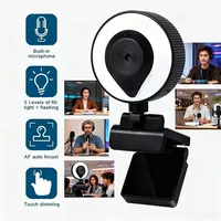 Webcam portable Full HD 1080P 2K 4K USB avec autofocus pour PC portable, diffusion en direct, microphone flexible avec lumière