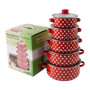 16-24cm latar belakang merah dan polkadot putih casserole Mini enamel peralatan masak Turki panci masak dapur memasak panci sup