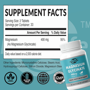 Complément alimentaire en comprimés de glycinate de magnésium 400 mg, marque privée OEM, pour le calme, le sommeil, la santé cardiaque, les muscles et les os, pour hommes et femmes - Product Image 2