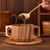 Bol en bois d'acacia en gros, deux oreilles, bol en bois mignon pour enfants, anti-chute, anti-chaleur, bol pour aliments complémentaires pour bébé, tasse à café