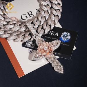 Pendentif en moissanite à coupe fantaisie serti de 4 pouces, croix 3D, rose, argent sterling 925 plaqué or rose, pendentif en moissanite - Product Image 6