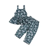 Boutique niños ropa Casual traje de verano de los niños Correa Tops con pantalón largo juego bebé huellas trajes