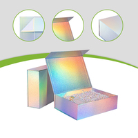Boîte cadeau haut de gamme magnétique holographique écologique en matériaux recyclés avec lamination mate, doublure pliable et éponge gaufrée pour