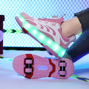 Roller Shoes For Kids With Flashing Lights Mesh Material Double Row Wheels Size 28 To 40 - Product Image 3