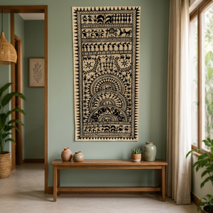 Peinture artisanale traditionnelle Pattachitra, art populaire tribal d'Orrisa, motif arbre de vie, forme de feuille, décoration murale en bois pour la maison. - Product Image 1