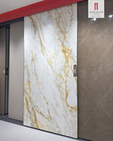 Dalles de marbre artificiel en pierre blanche dorée grand format 3200x1600mm avec finition soyeuse antidérapante pour escaliers, extérieur et jardin