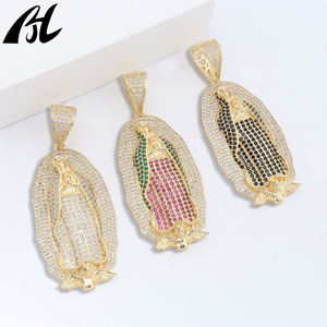 จี้พระแม่มารีทองเหลือง C-765 ประดับเพชรซิคอนหลากสี ชุบทอง 14K 3 สี ดีไซน์หรูหรา สไตล์ศาสนา - Product Image 1