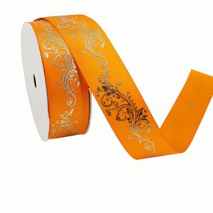 Cinta de Satén de Doble Cara de Alta Calidad y Lujo de 2.5cm x 10 Yardas con Estampado Barroco en Lámina Dorada para Decoración de Bodas y Envoltura de Regalos - Product Image 4