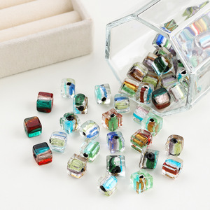 Glass <b>Cube</b> Beads Striped Color Block 6mm For Bracelet Making DIY Jewelry Accessories Square Shape Loose Beads AC4854 - Product Image 1