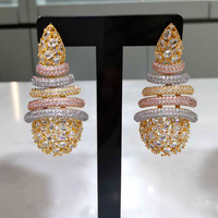 D374E Anting Zirkonia Mikro Kubik Penuh untuk Pernikahan, Hadiah Anting Pengantin Desain Baru Super Mewah Koleksi Anting Bunga Kerangka