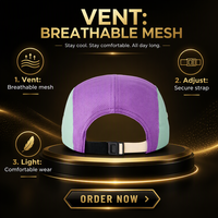 Gorra de camping de malla de poliéster de 5 paneles personalizada con estampado de letras, transpirable, para correr, deportes al aire libre y viajes