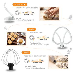 Máy trộn đứng PANCERKA Home Kitchen điện <span class=keywords><strong>5L</strong></span> bằng thép không gỉ, thiết kế nghiêng đầu 6 tốc độ, kèm tô trộn, nhào bột, đánh trứng - Product Image 5