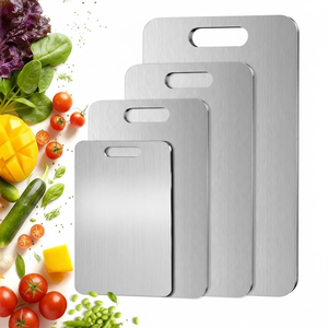 Ensemble de planches à découper de cuisine modernes en acier inoxydable titane, rectangulaires, durables, antibactériennes et écologiques - Product Image 1