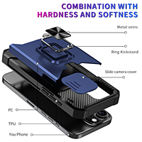 Fente pour carte porte-anneau en métal étui de téléphone pour iPhone 16 15 14 13 12 fenêtre coulissante couverture arrière pour iPhone 16 Pro Max pour Samsung S25
